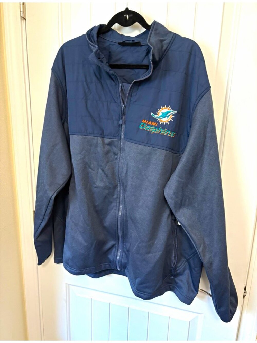 Dunbrooke Miami Dolphins NFL Full Zip Jacket Navy/Gray Men's 2XL  Chest 60”